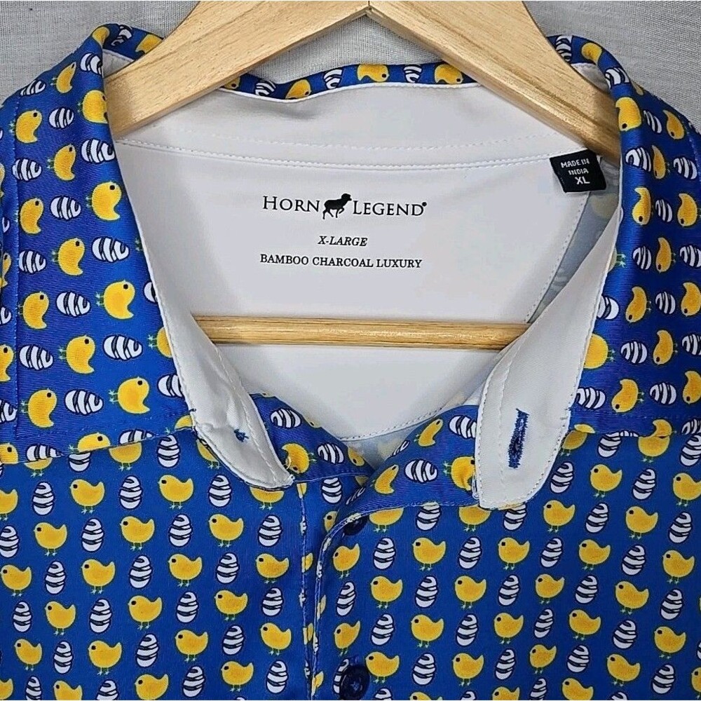 Horn Legend Bamboo Charchoal Polo Shirt Mens XL Blue Geometric Golf Stretch - Picture 7 of 9